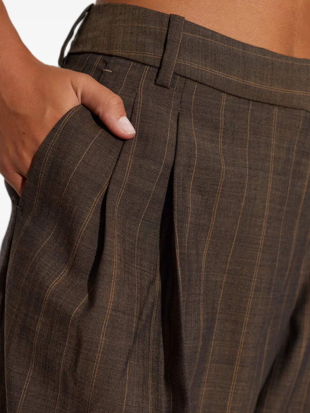 GANNI Wollen broek met krijtstreep Bruin