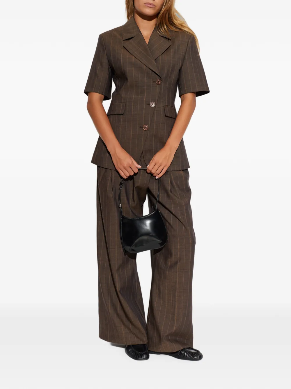 GANNI Wollen broek met krijtstreep Bruin