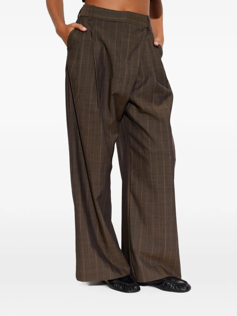 GANNI Wollen broek met krijtstreep Bruin