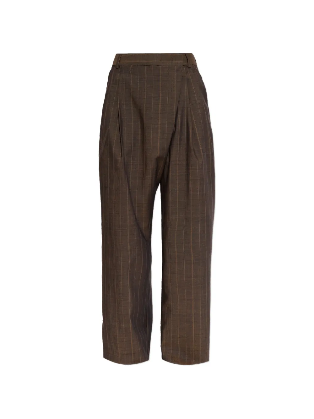 GANNI Wollen broek met krijtstreep Bruin