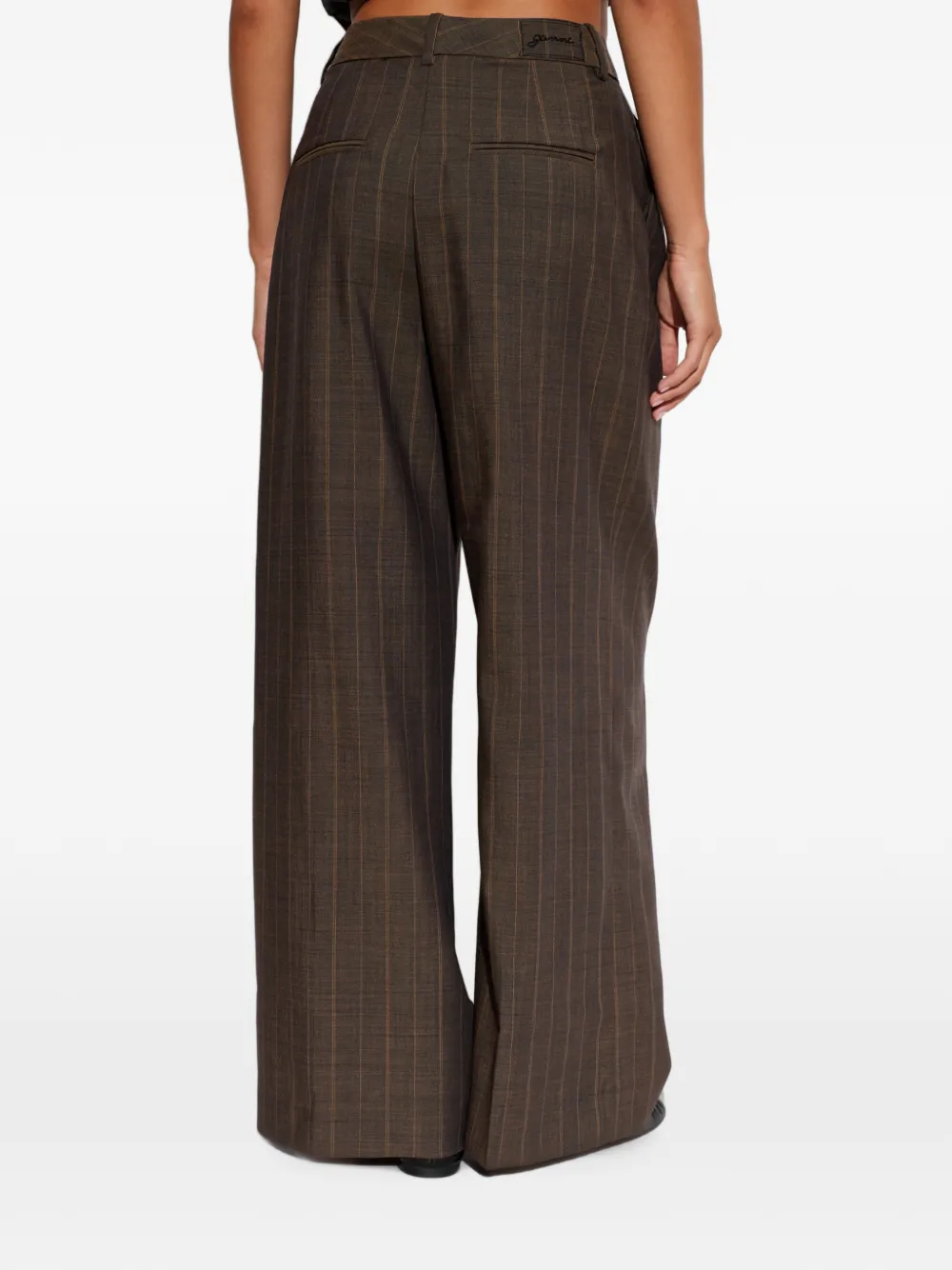 GANNI Wollen broek met krijtstreep Bruin