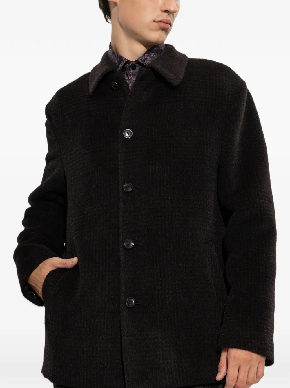 ETRO Wollen en alpacawol jas met geruit patroon Bruin