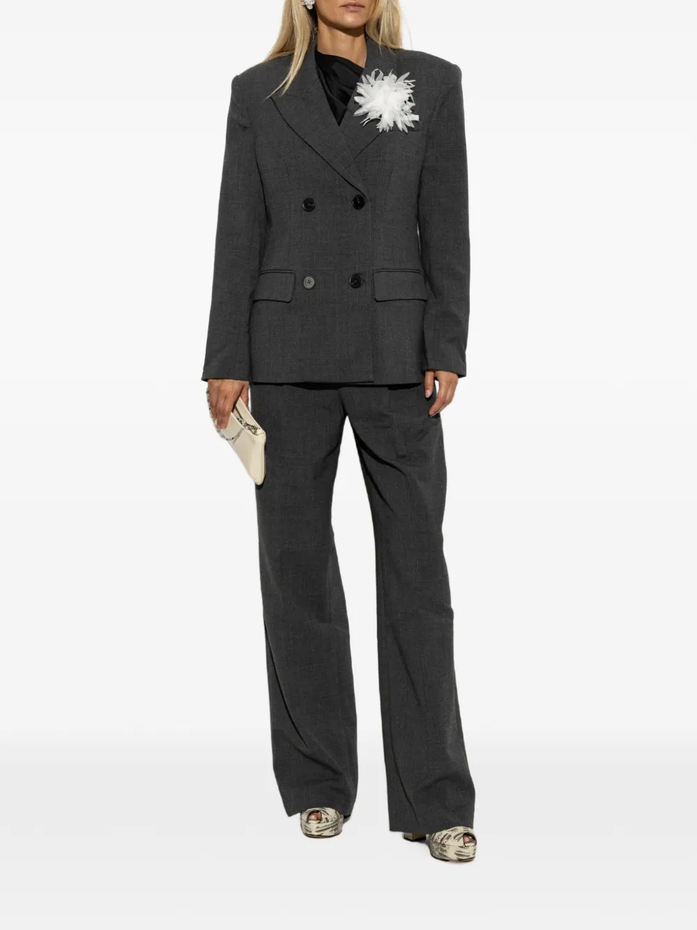 Self-Portrait pleated straight-leg trousers Grijs