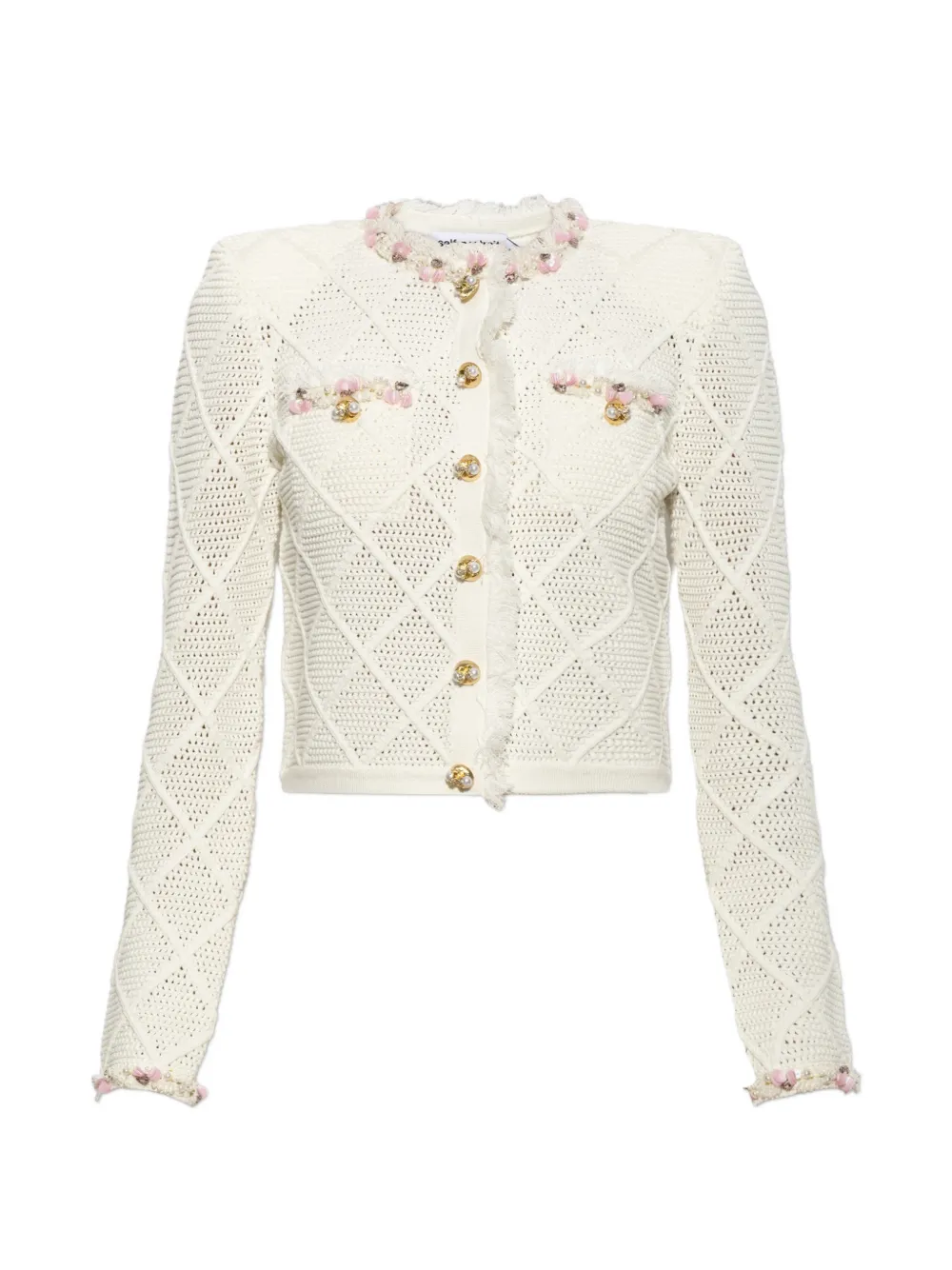 Self-Portrait cream fringe knit cardigan - Bianco
