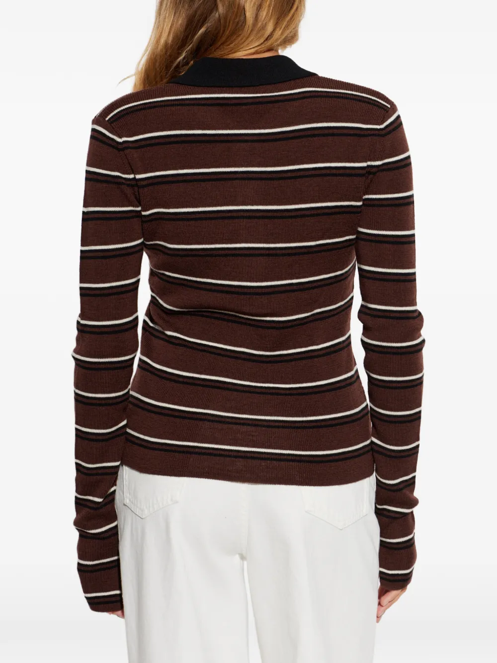 GANNI Poloshirt van gestreept merinowol Bruin