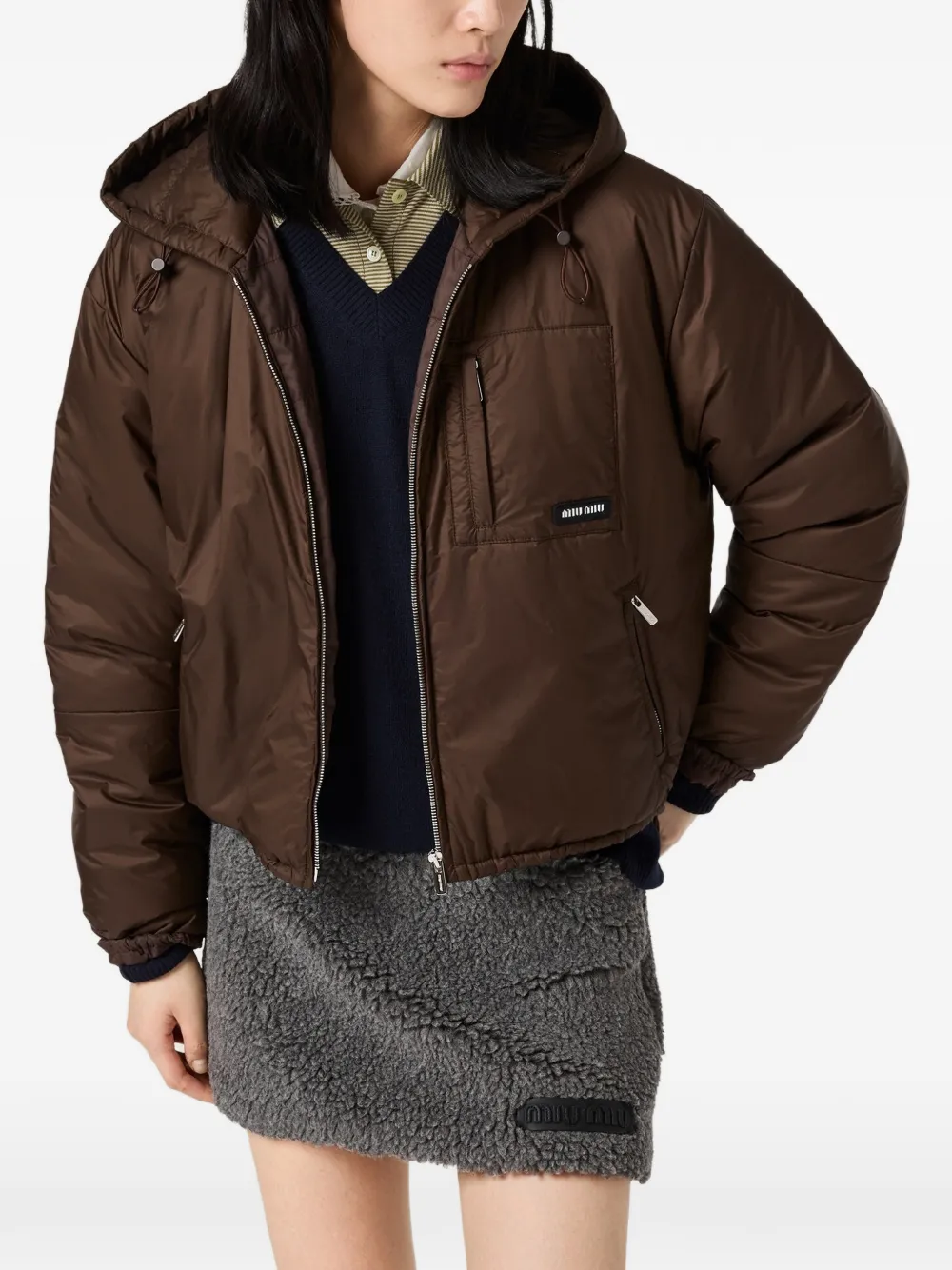 Miu Cropped ripstop donsjack Bruin