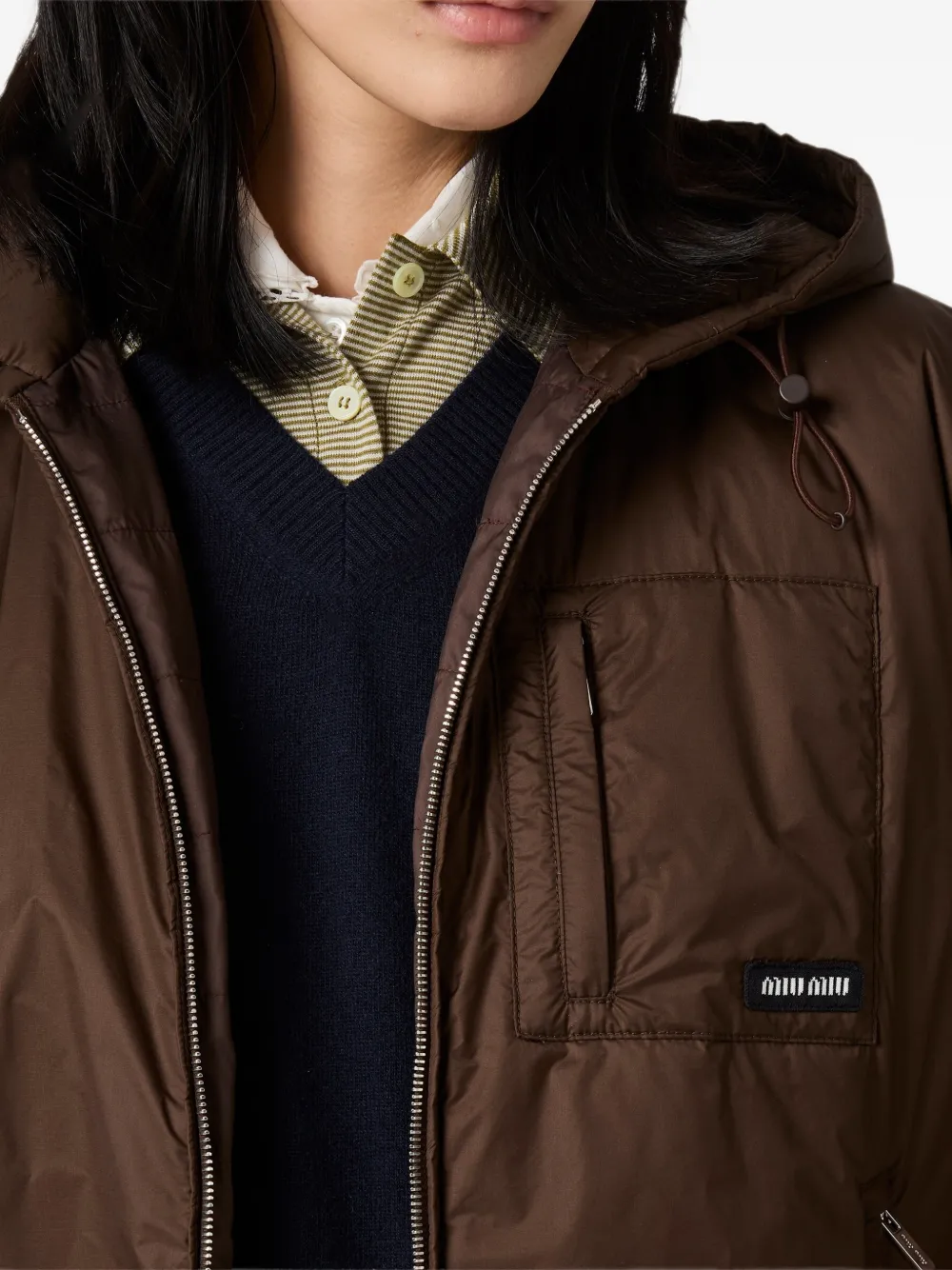 Miu Cropped ripstop donsjack Bruin