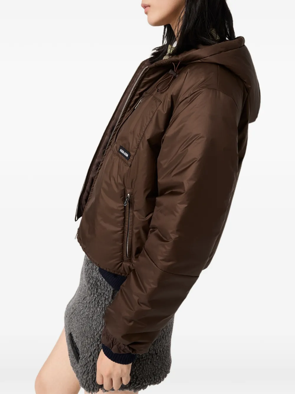 Miu Cropped ripstop donsjack Bruin