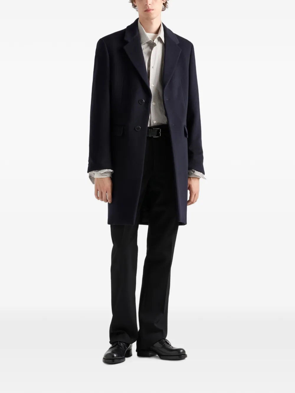 Prada Kasjmier en wollen jas met enkele rij knopen Blauw