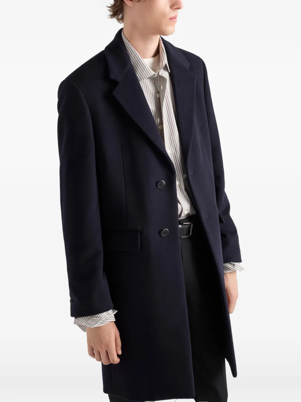 Prada Kasjmier en wollen jas met enkele rij knopen Blauw