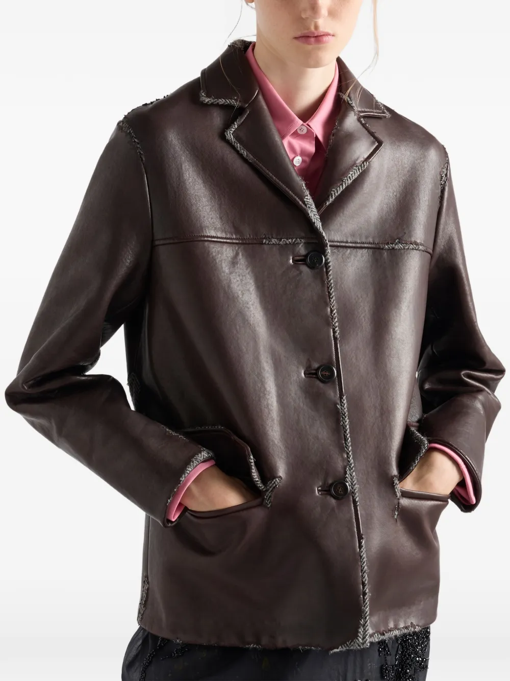 Prada Shetland wollen jack van nappaleer met chevron-streep Bruin
