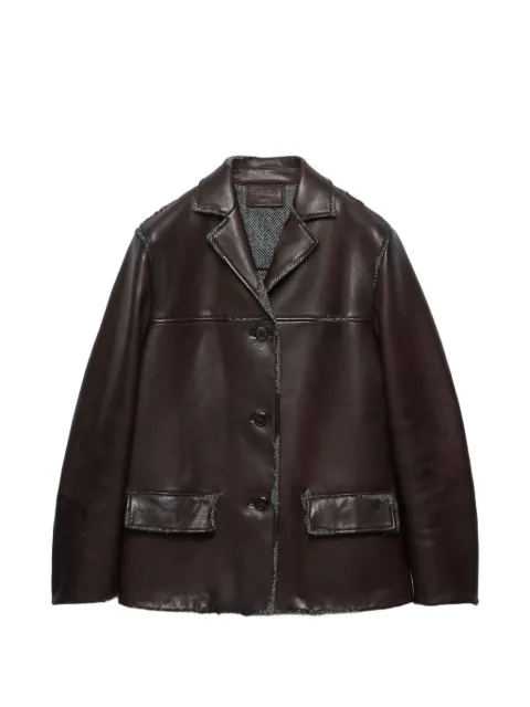Prada bonded nappa-leather and chevron Shetland wool jacket