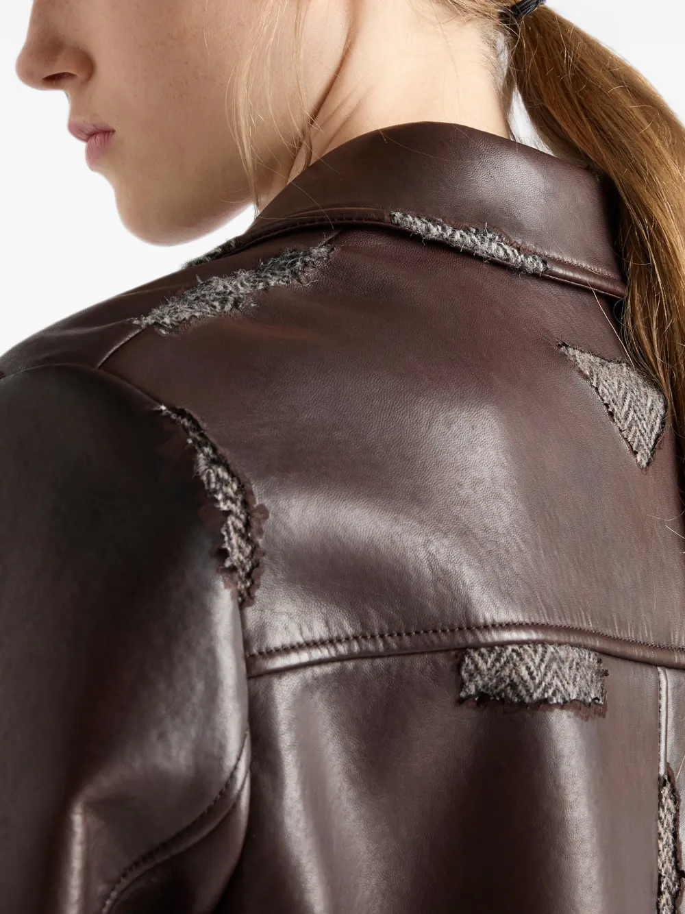 Prada Shetland wollen jack van nappaleer met chevron-streep Bruin