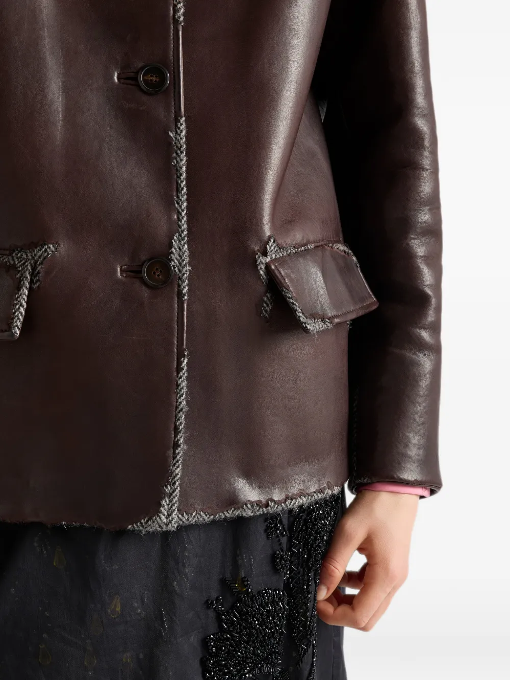 Prada Shetland wollen jack van nappaleer met chevron-streep Bruin