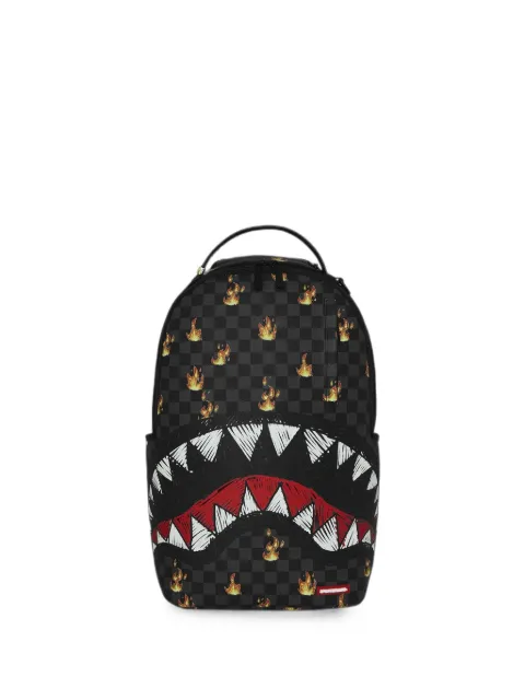 Sprayground check-pattern flame-print backpack