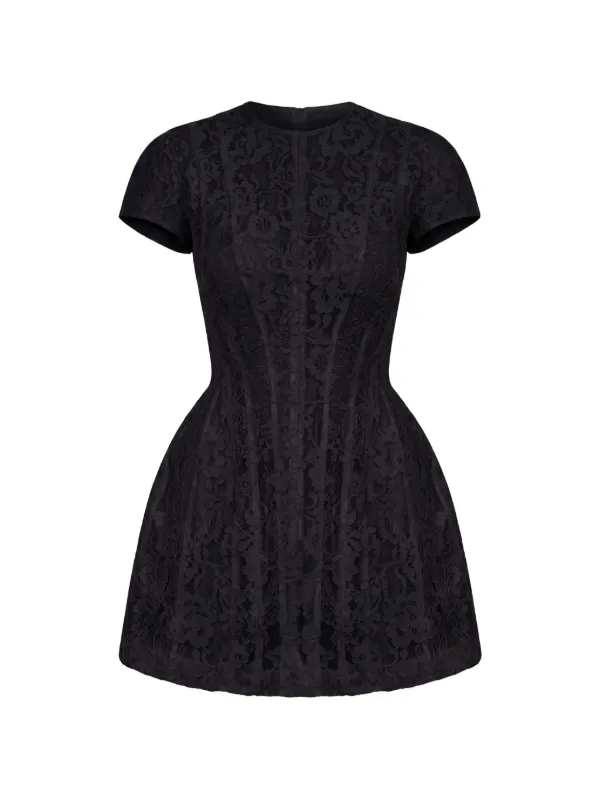 black dress with white lace overlay POST MERIDIEM lace-overlay sculpted-silhouette Mini | Bronze Sequin Dress The Versatility of a Size:16 / m-l Pair this versatile piece