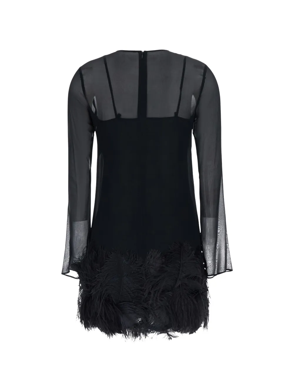 Semicouture Rae mini-jurk met doorzichtige mouwen en veren afwerking Zwart