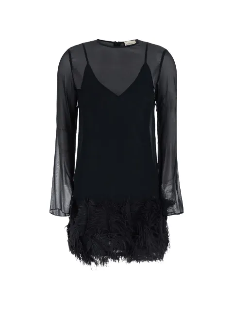 Semicouture Rae feather-trim sheer-sleeve mini dress