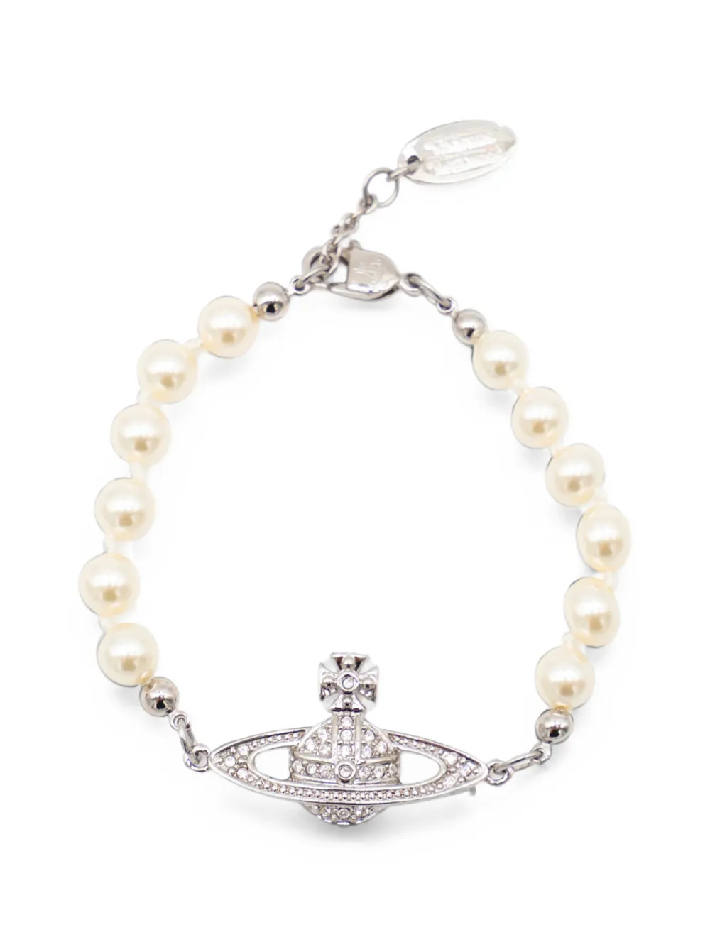 Vivienne Westwood mini Bas Relief pearl bracelet - Argento