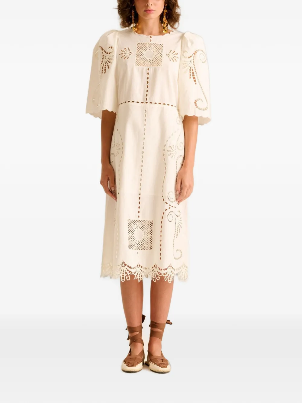 Carolina K Broderie anglaise midi-jurk Wit