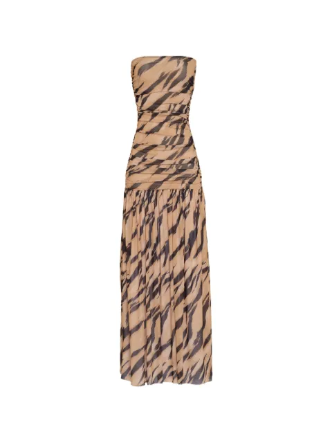 Triya Vestido longo Augusta franzido com estampa de tigre