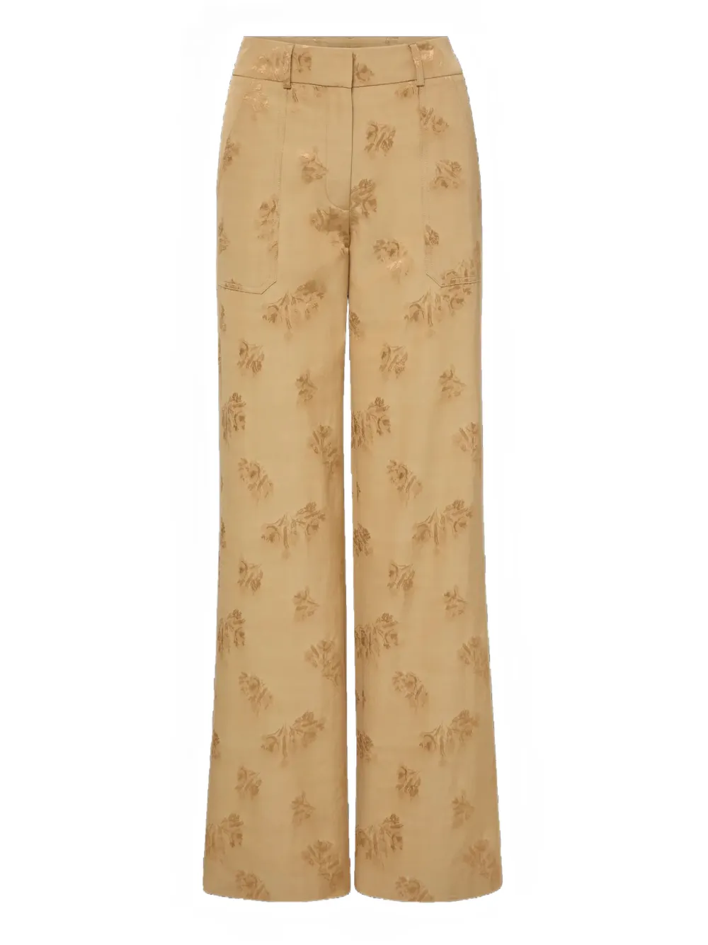 Veronica Beard Cole broek met wijde pijpen en bloemjacquard Beige