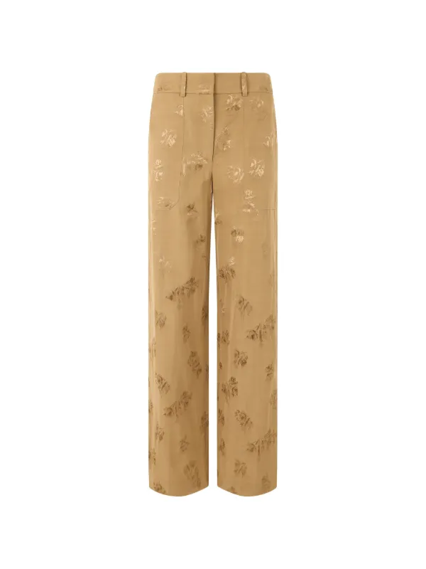 Veronica Beard Cole Floral-jacquard Wide-leg Trousers in Neutrals