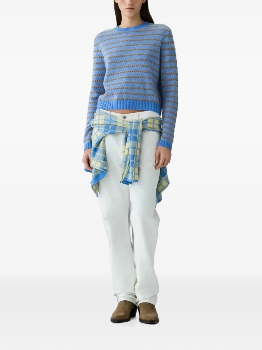 Guest In Residence Pebble striped cashmere sweater Blauw