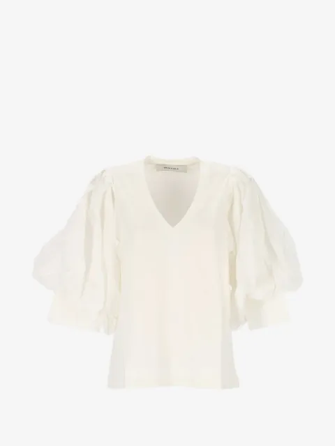 EMMA E GAIA V-neck puff-sleeve blouse