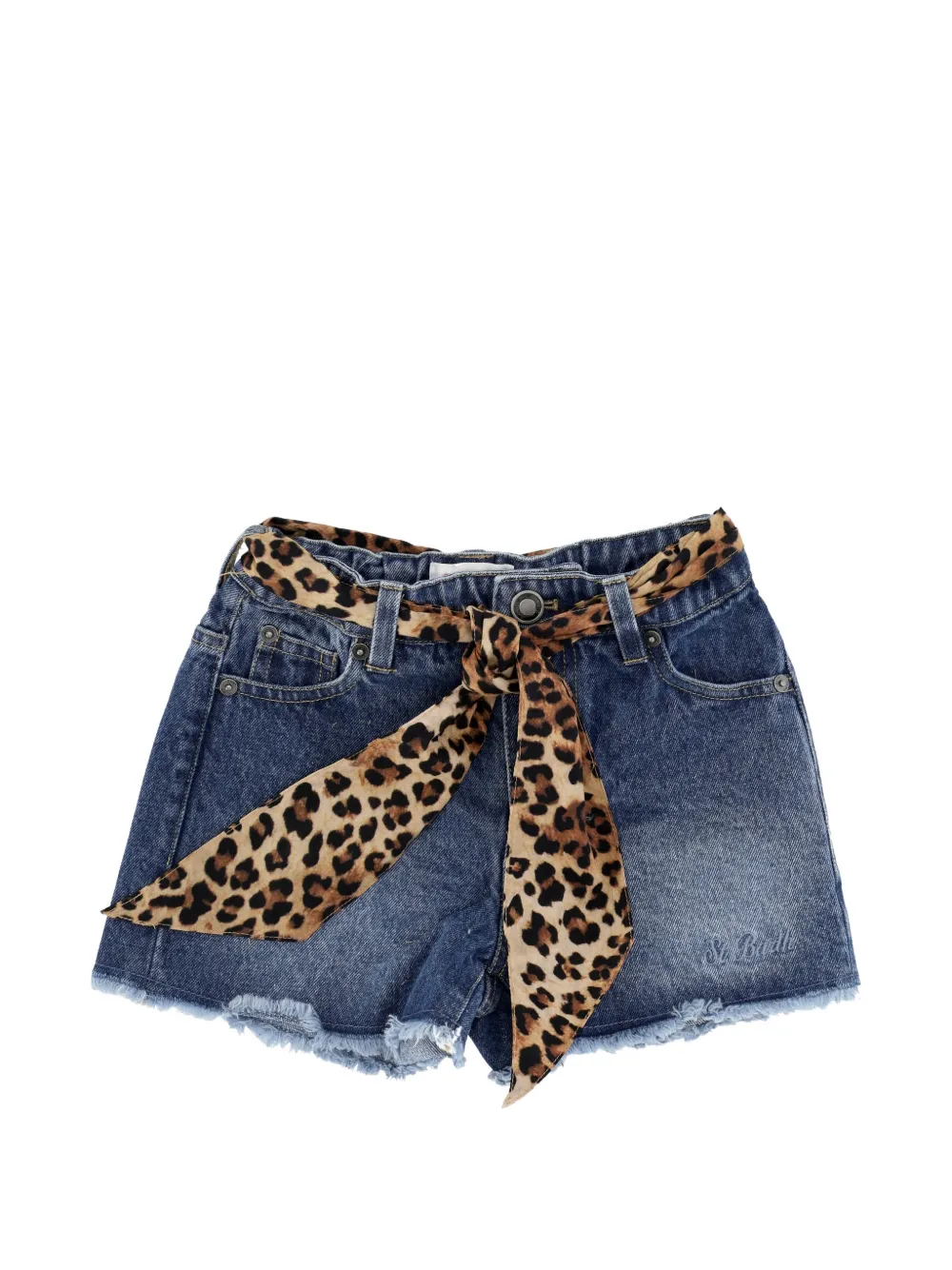 MC2 Saint Barth Kids Shorts met luipaardprint en riem Blauw