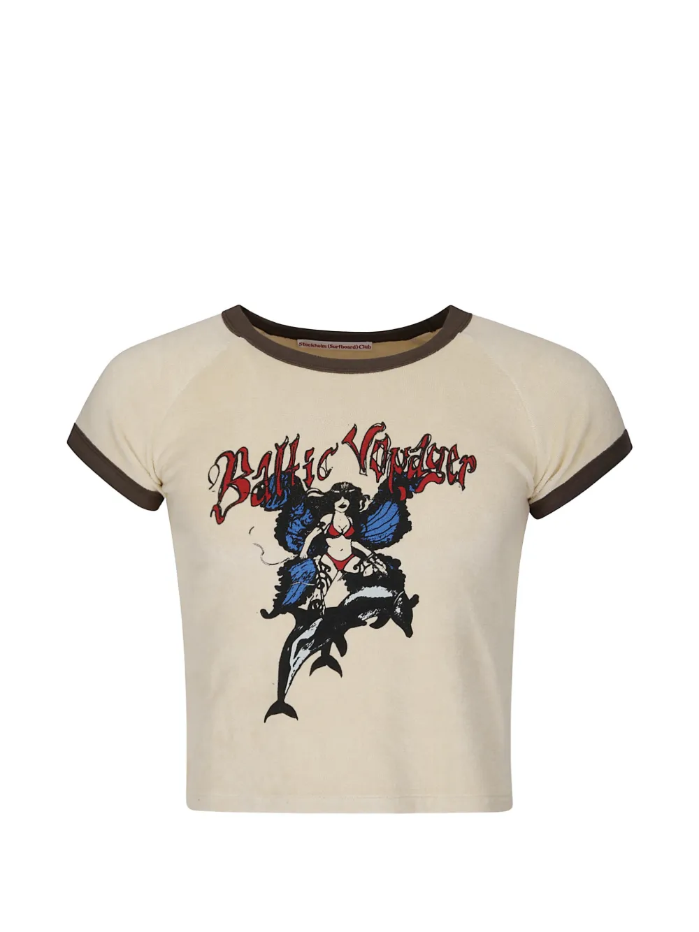 Stockholm Surfboard Club T-shirt crop con stampa grafica - Toni neutri