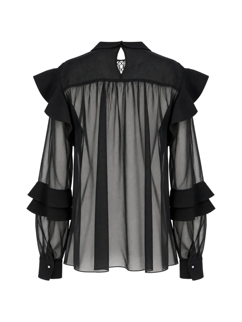Lanvin ruffled lace-panel blouse Zwart