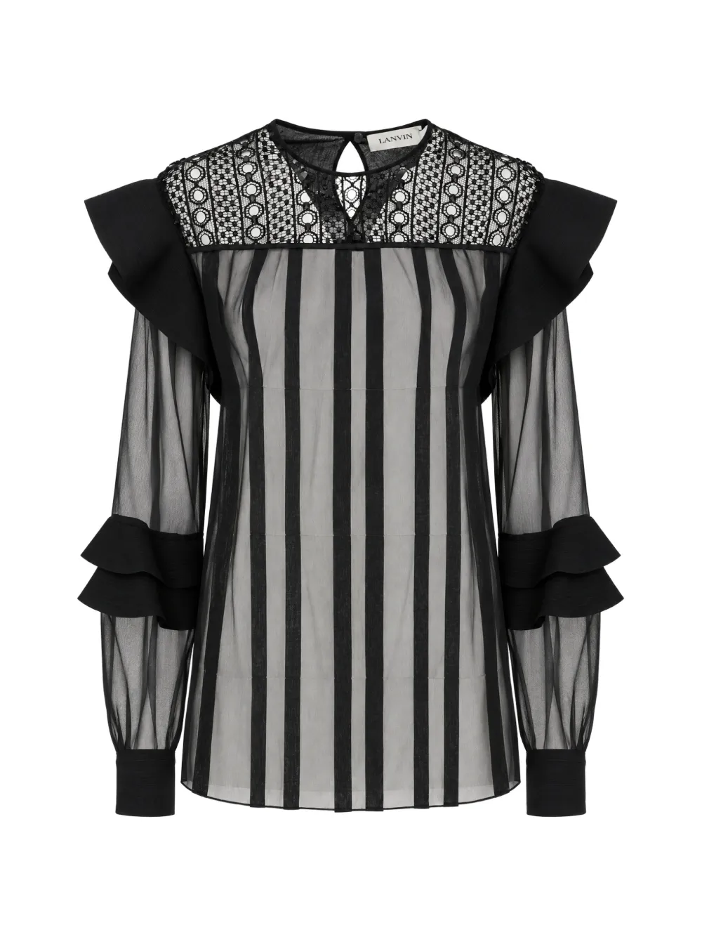 Lanvin ruffled lace-panel blouse Zwart