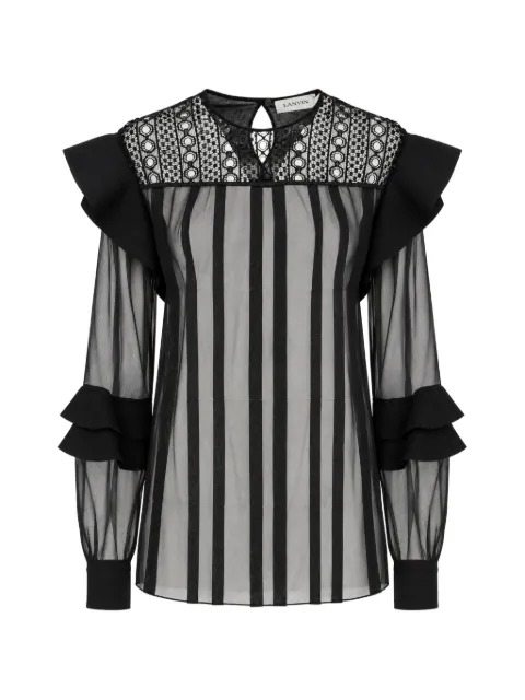 Lanvin ruffled lace-panel blouse