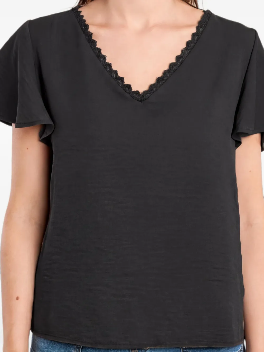 Molly Bracken flutter-sleeve top - Nero
