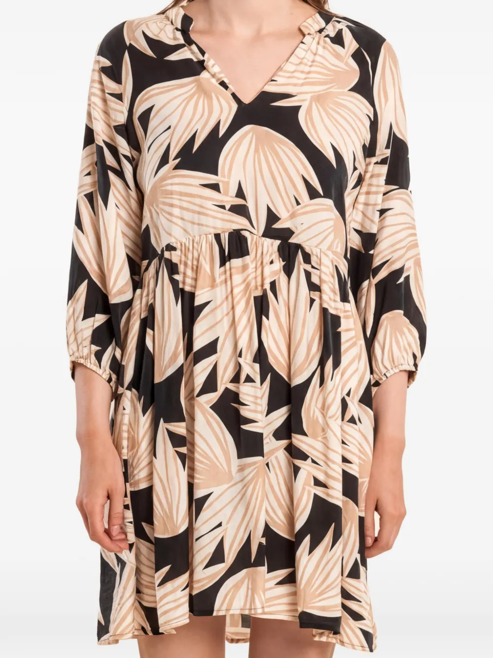 Molly Bracken Babydoll palm-print empire-line mini dress - Schwarz