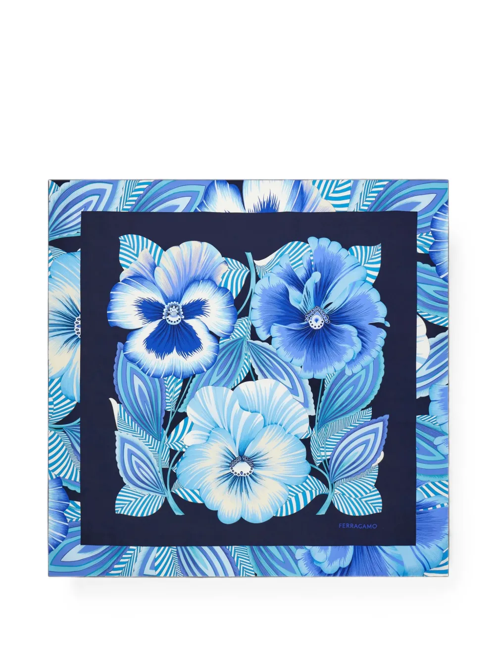 Ferragamo floral-print silk scarf - Blau