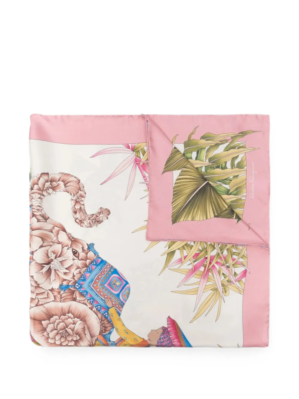 Ferragamo India print silk double face scarf - Weiß