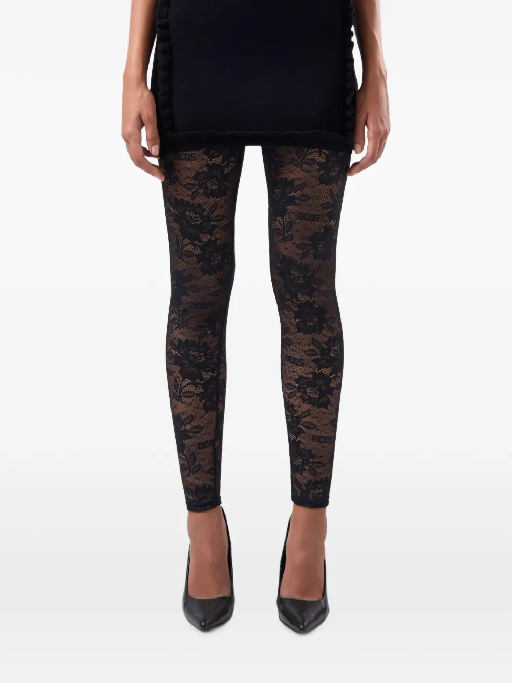 GCDS Panty met bloemenkant en logoprint Zwart