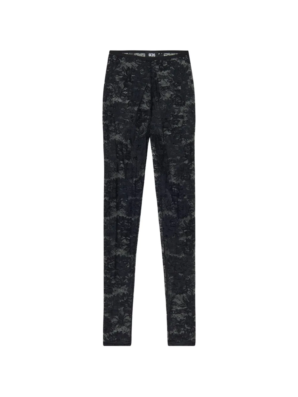 GCDS Strumpfhose aus Blumenspitze mit Logo-Print - Schwarz