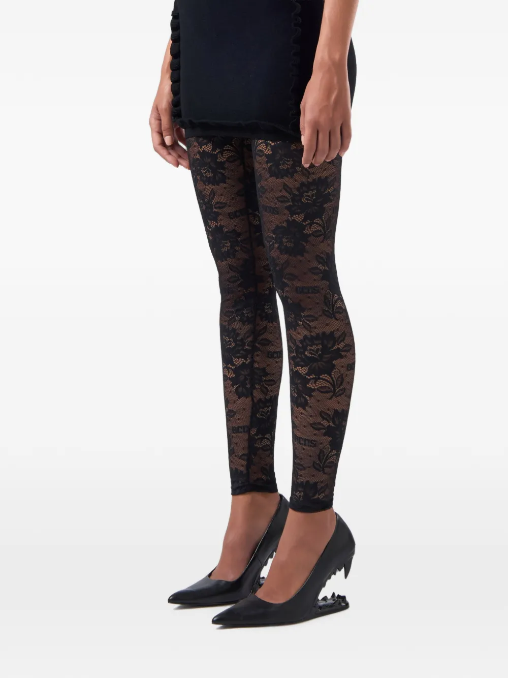 GCDS Panty met bloemenkant en logoprint Zwart