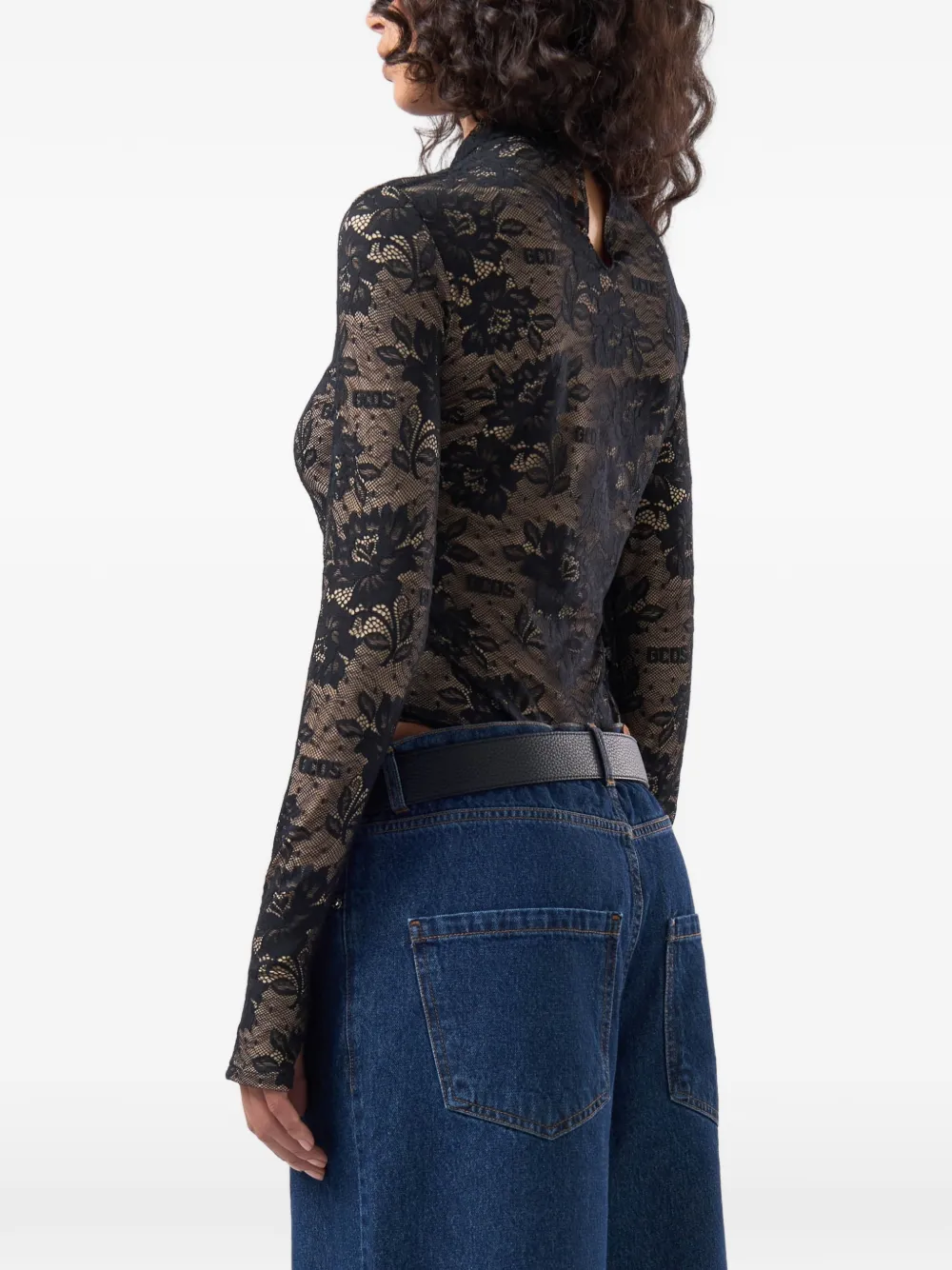GCDS Body met bloemenkant en logoprint Zwart