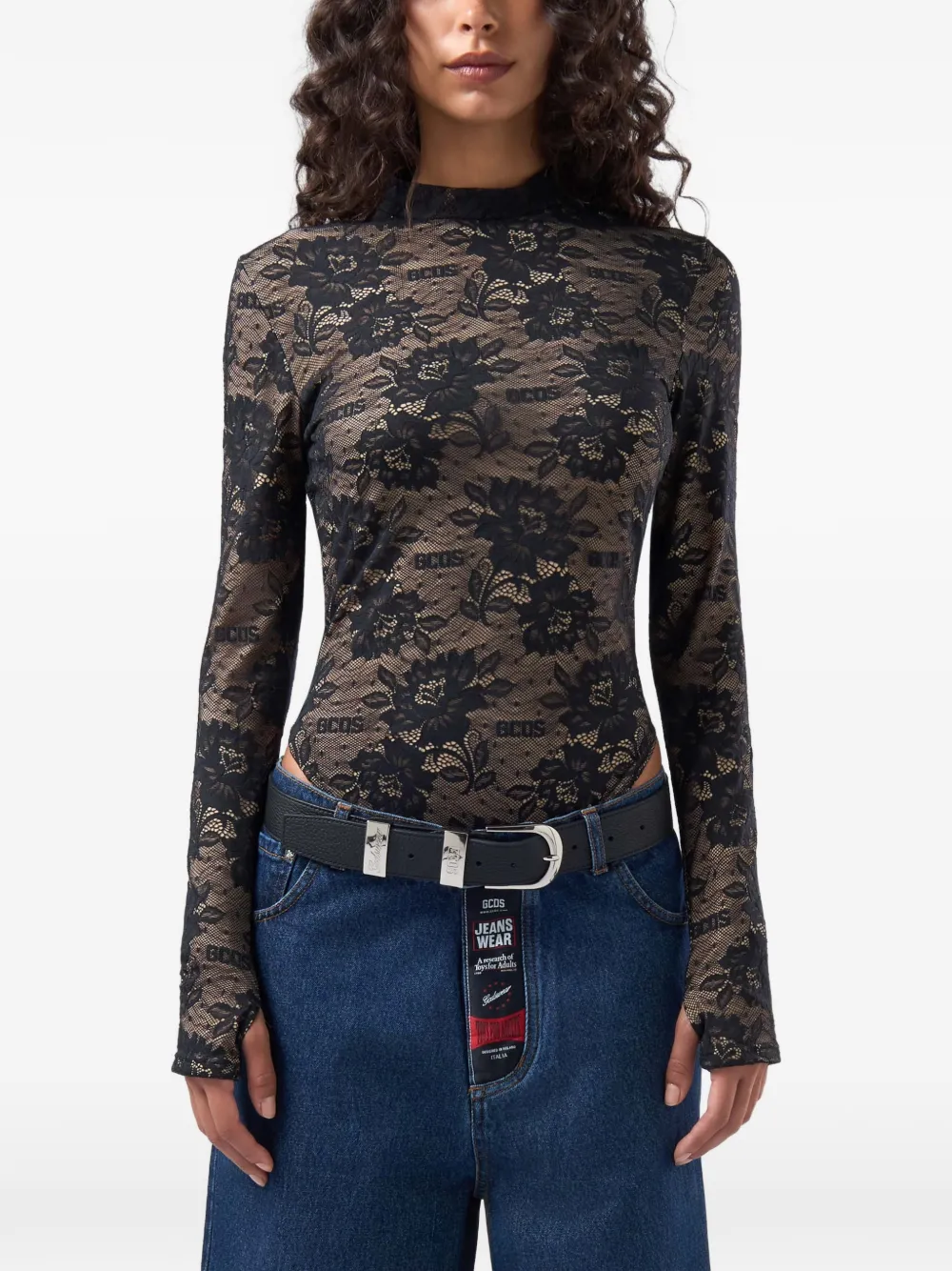 GCDS Body met bloemenkant en logoprint Zwart