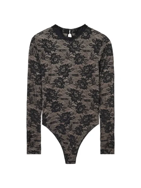 GCDS floral-lace logo-print bodysuit