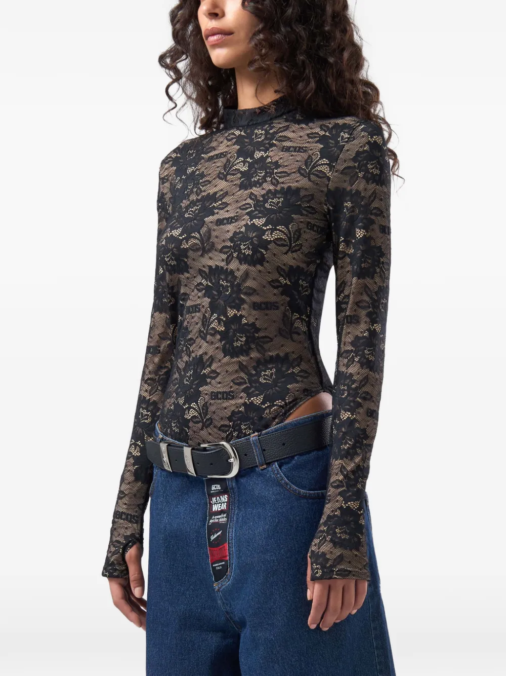 GCDS Body met bloemenkant en logoprint Zwart