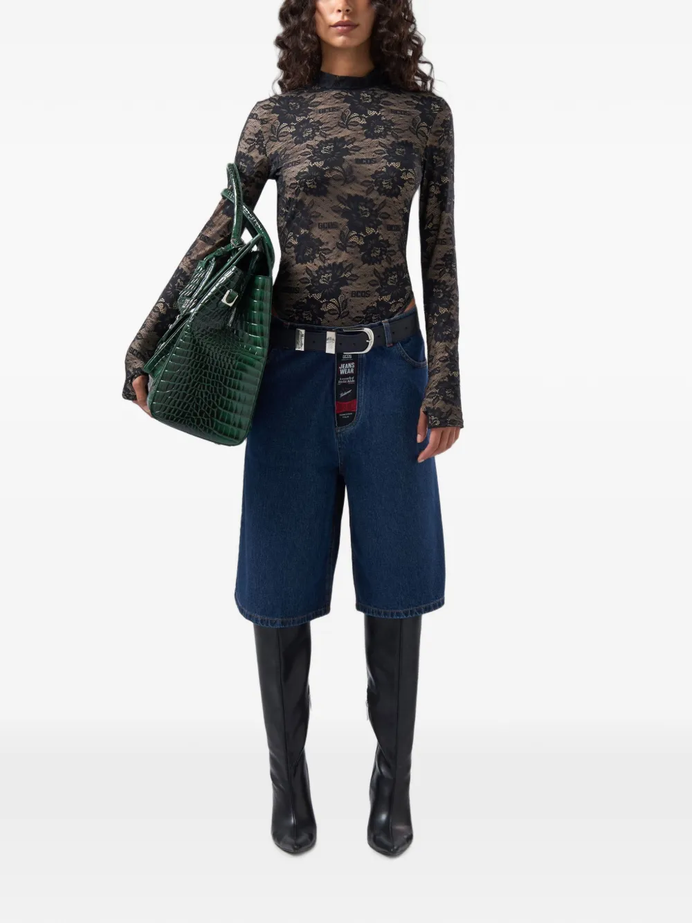 GCDS Body met bloemenkant en logoprint Zwart