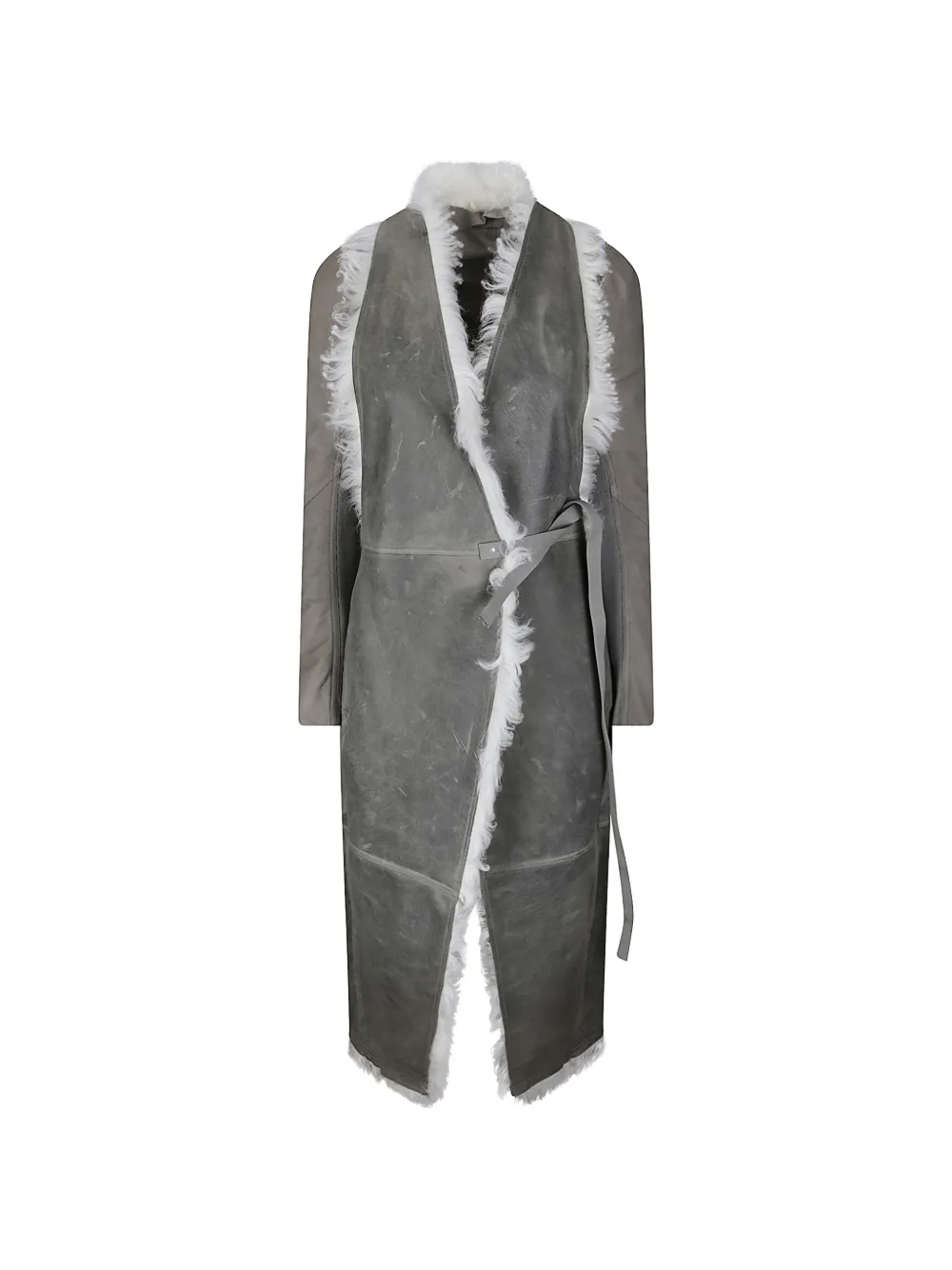 Rick Owens Cyclops shearling-trim leather coat - Grigio