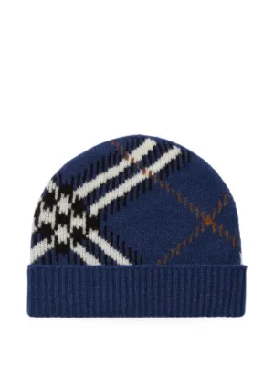 Burberry チェック カシミアブレンド ビーニー | ブルー | FARFETCH JP