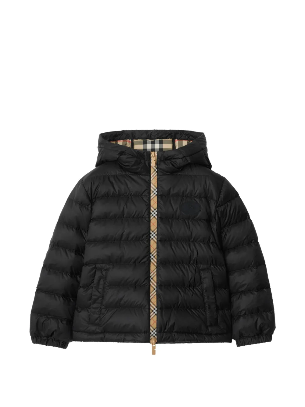 Burberry Kids checker-tape hooded puffer jacket - Nero