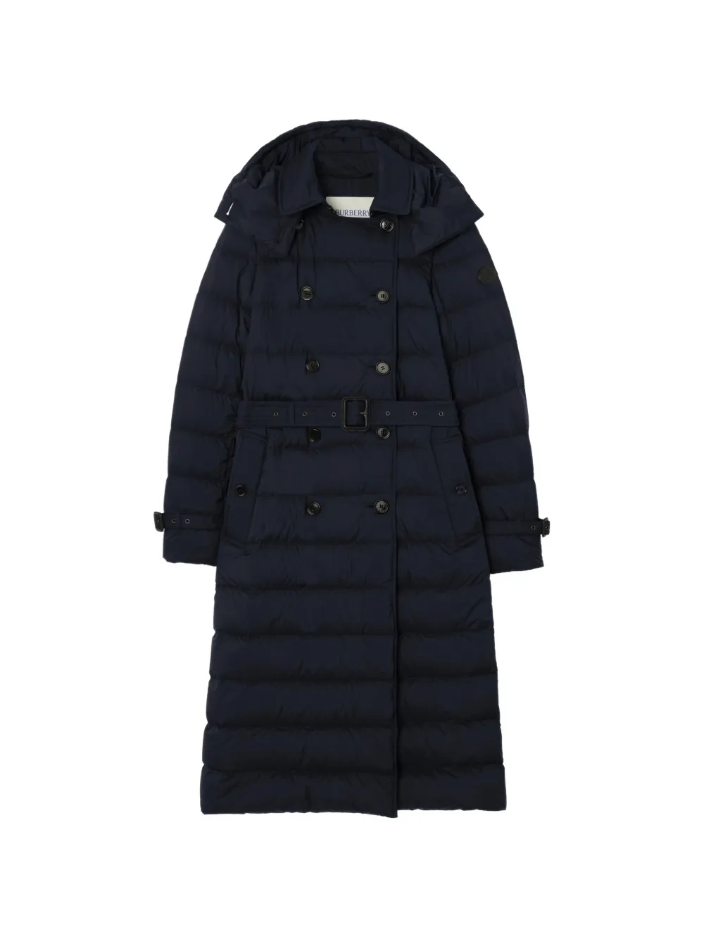 Burberry Long Nylon Audley Puffer Coat In Blue